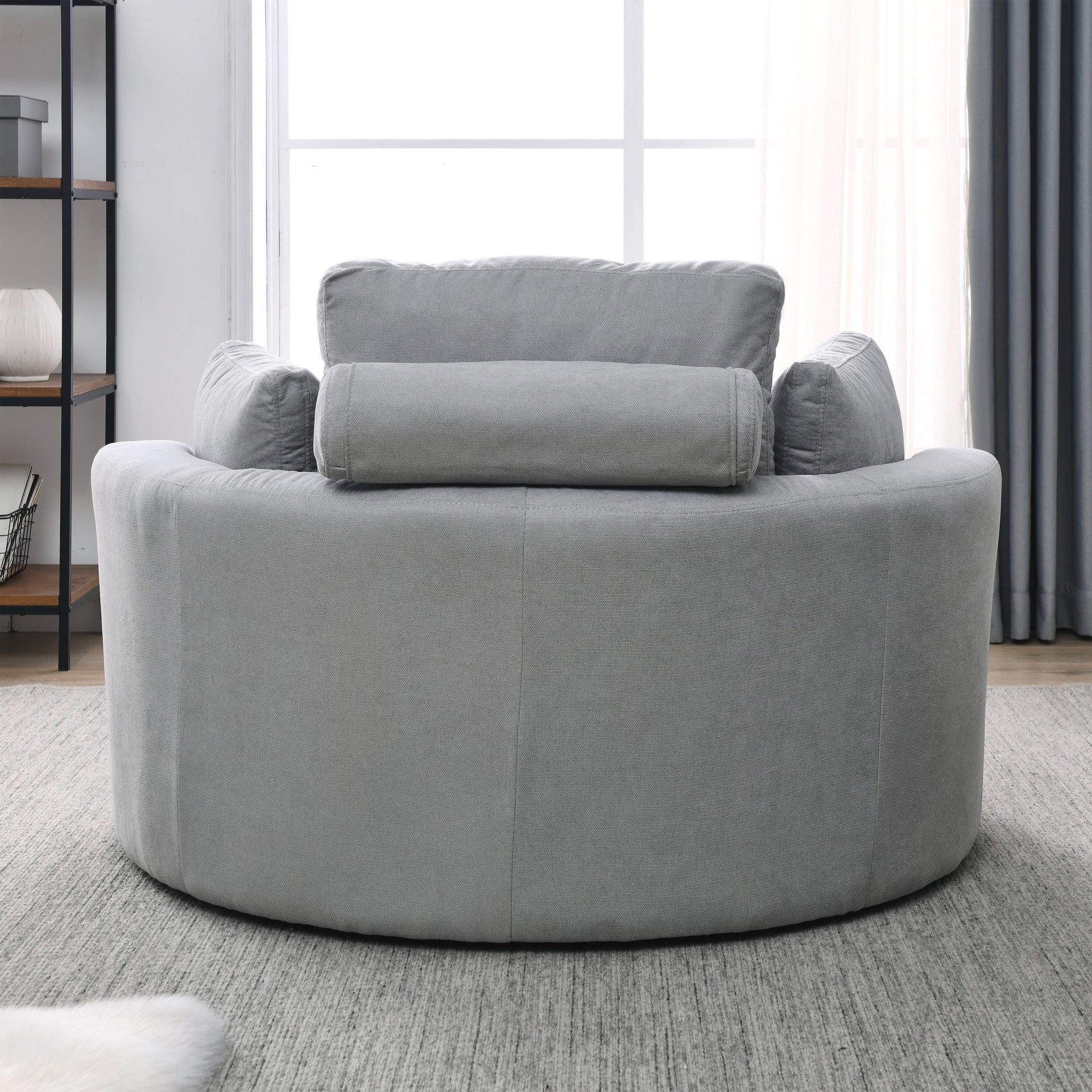 Video Welike Swivel Accent Barrel Modern Grey Sofa Lounge Club Big Round Chair With Storage Ottoman Linen Fabric For Living Room Hotel With Pillows .2Pcs Light Grey Foam Fabric