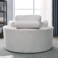 Video Welike Swivel Accent Barrel Modern Sofa Lounge Club Big Round Chair With Storage Ottoman Linen Fabric For Living Room Hotel With Pillows,Teddy White Ivory Ivory Foam Fabric 1 Seat