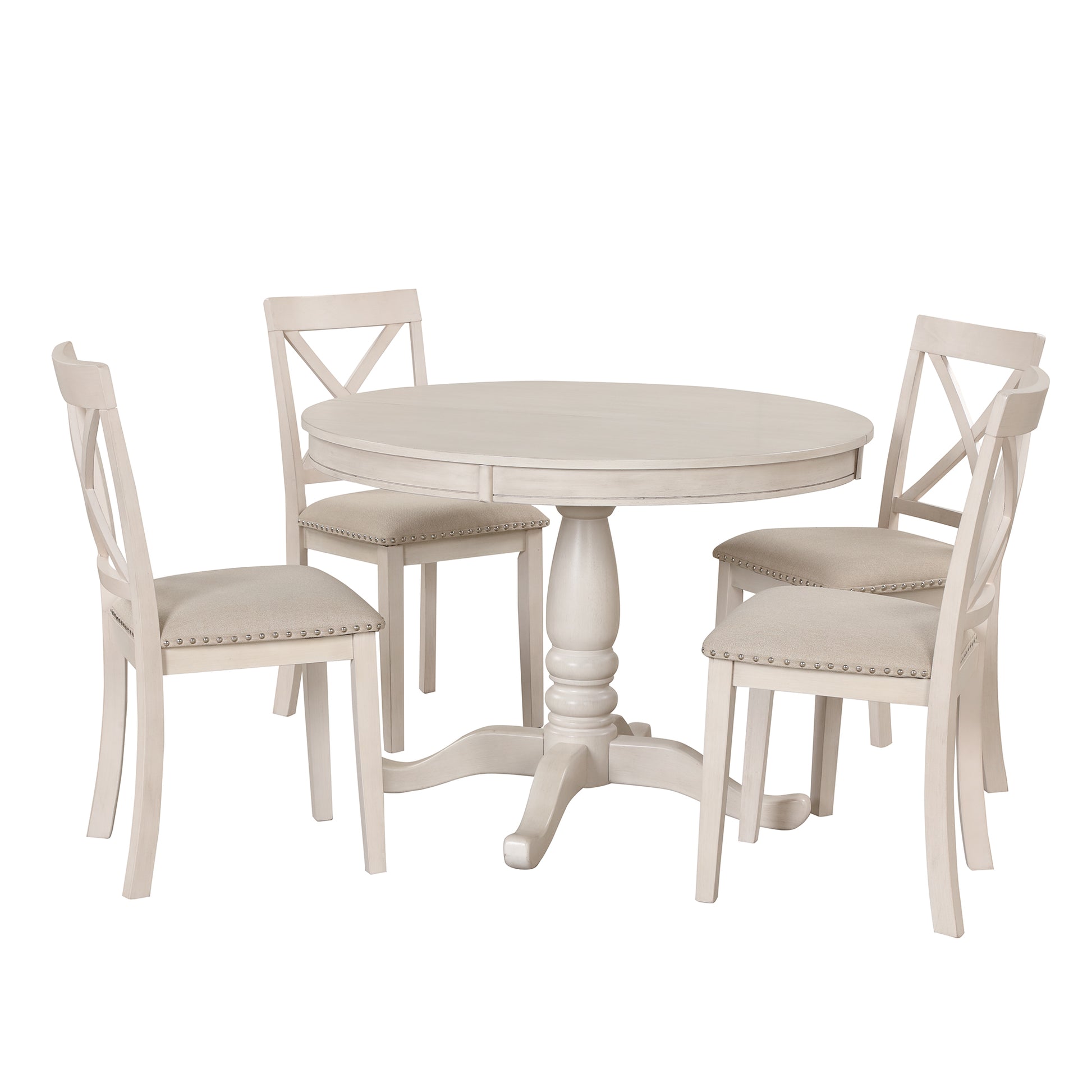 Modern Dining Table Set For 4,Round Table And 4 Kitchen Room Chairs,5 Piece Kitchen Table Set For Dining Room,Dinette,Breakfast Nook,Antique White Antique White Mdf Solid Wood Mdf