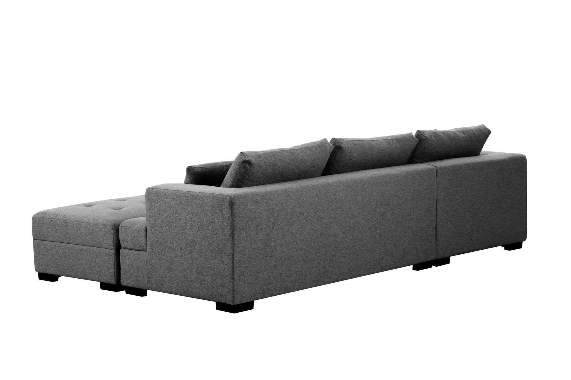 111'' Tufted Fabric 3 Seat L Shape Sectional Sofa Couch Set W Chaise Lounge, Ottoman Coffee Table Bench, Dark Grey Dark Grey Fabric