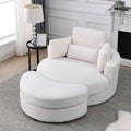 Video Welike Swivel Accent Barrel Modern Sofa Lounge Club Big Round Chair With Storage Ottoman Teddy Fabric For Living Room Hotel With Pillows. *2Pcs,Teddy White Ivory Ivory Foam Fabric