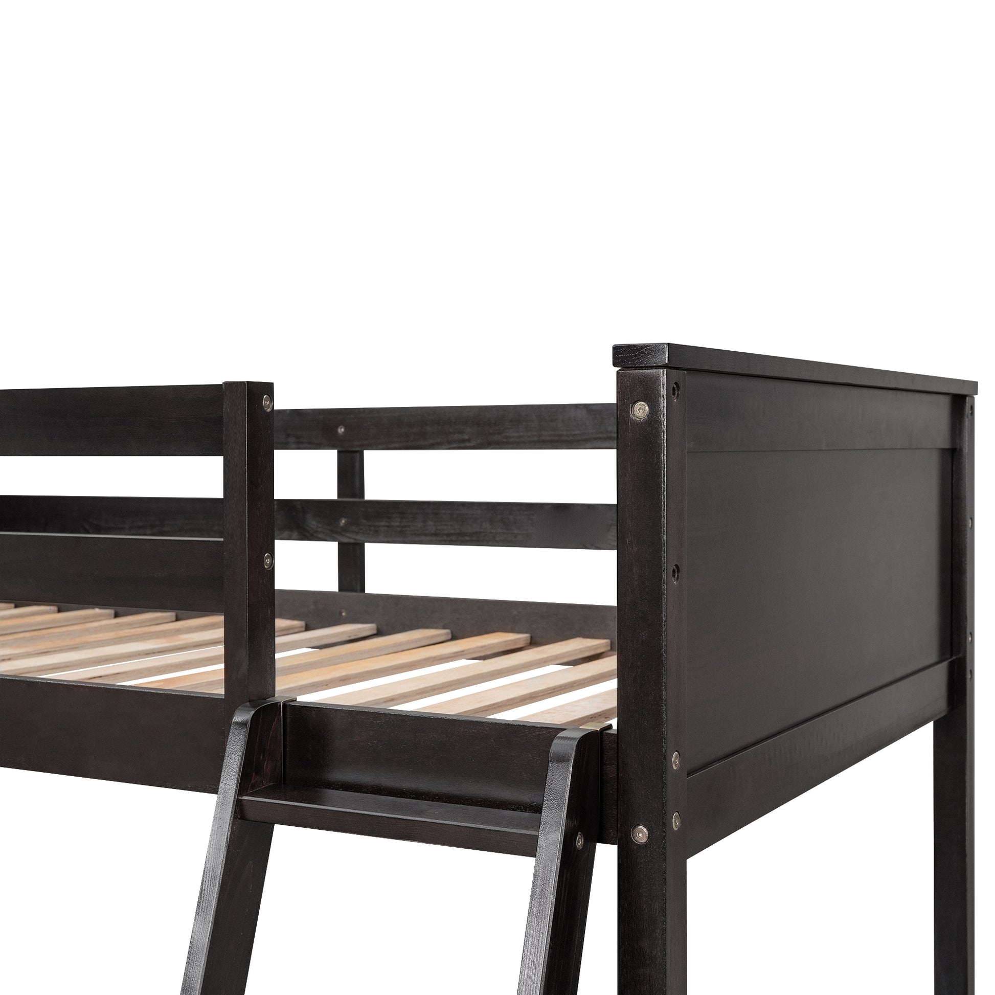 Twin Size Loft Bed With Shelves And Desk, Wooden Loft Bed With Desk Espresso Old Sku:Lt000537Aap Twin Espresso Solid Wood