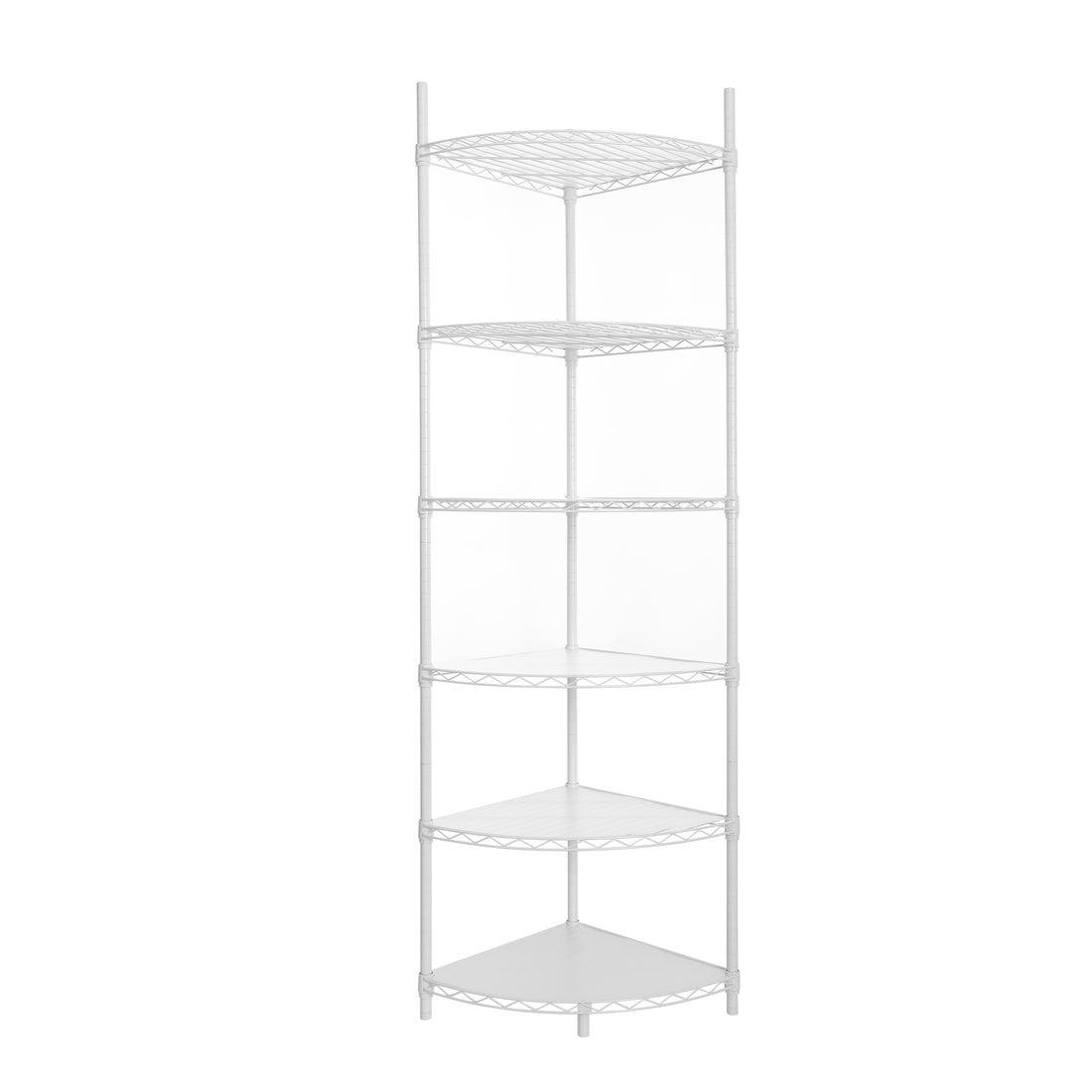 6 Tier Shelf Corner Wire Shelf Rack Adjustable Metal Heavy Duty Free Standing Corner Storage Display Chrome Rack For Bathroom, Living Room, Kitchen White White Iron Plastic