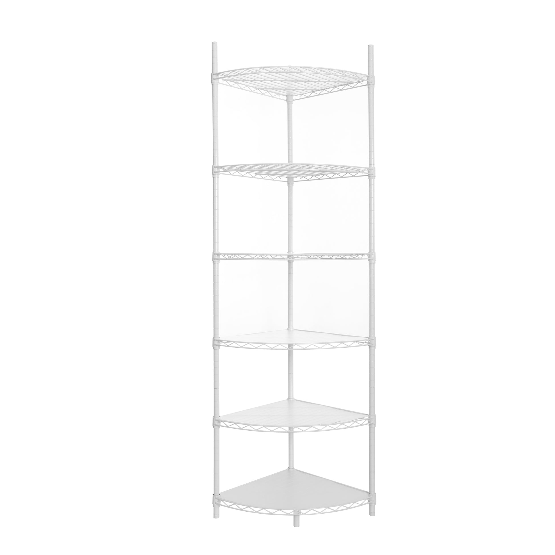 6 Tier Shelf Corner Wire Shelf Rack Adjustable Metal Heavy Duty Free Standing Corner Storage Display Chrome Rack For Bathroom, Living Room, Kitchen White White Iron Plastic