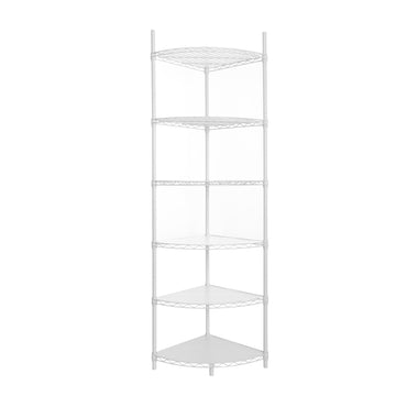 6 Tier Shelf Corner Wire Shelf Rack Adjustable Metal Heavy Duty Free Standing Corner Storage Display Chrome Rack For Bathroom, Living Room, Kitchen White White Iron Plastic