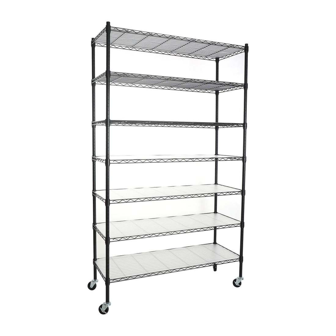 7 Tier Wire Shelving Unit, 2450 Lbs Nsf Height Adjustable Metal Garage Storage Shelves With Wheels, Heavy Duty Storage Wire Rack Metal Shelves Black Black Iron Plastic