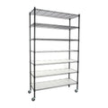 7 Tier Wire Shelving Unit, 2450 Lbs Nsf Height Adjustable Metal Garage Storage Shelves With Wheels, Heavy Duty Storage Wire Rack Metal Shelves Black Black Iron Plastic