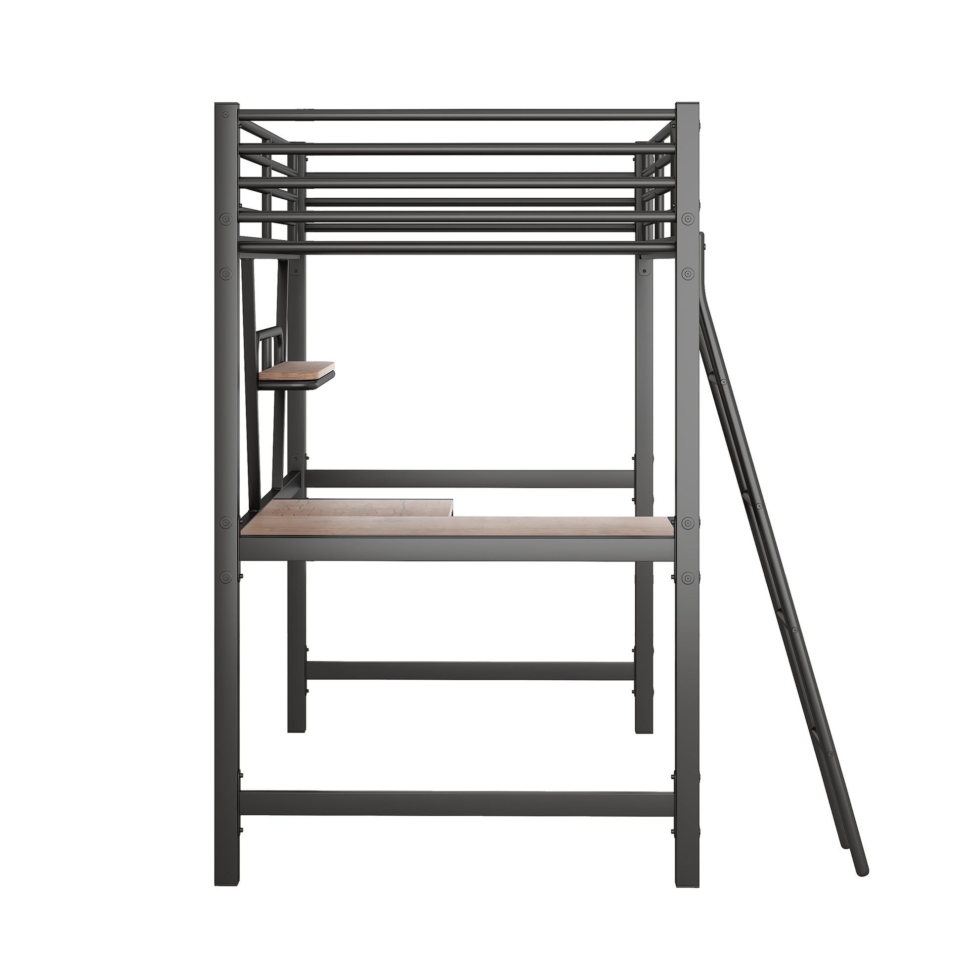 Twin Size Loft Metal&Mdf Bed With Desk And Shelf, Black Old Sku:Sm001105Aab 1 Black Metal