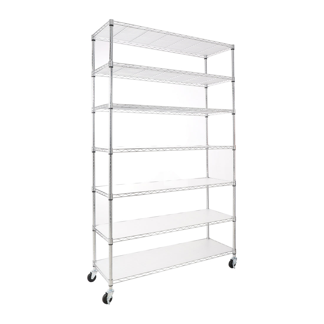 7 Tier Wire Shelving Unit, 2450 Lbs Nsf Height Adjustable Metal Garage Storage Shelves With Wheels, Heavy Duty Storage Wire Rack Metal Shelves Chrome Chrome Iron Plastic