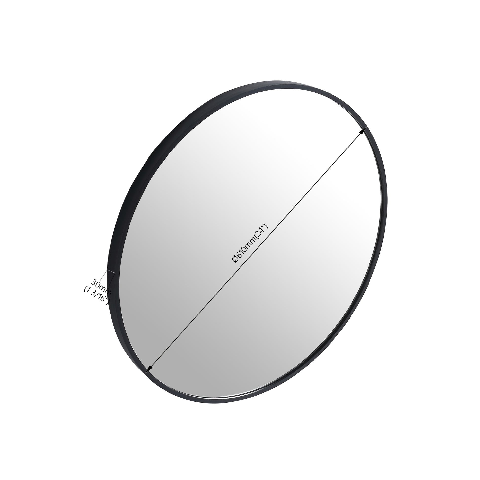 24" Large Round Black Circular Mirror Black Glass