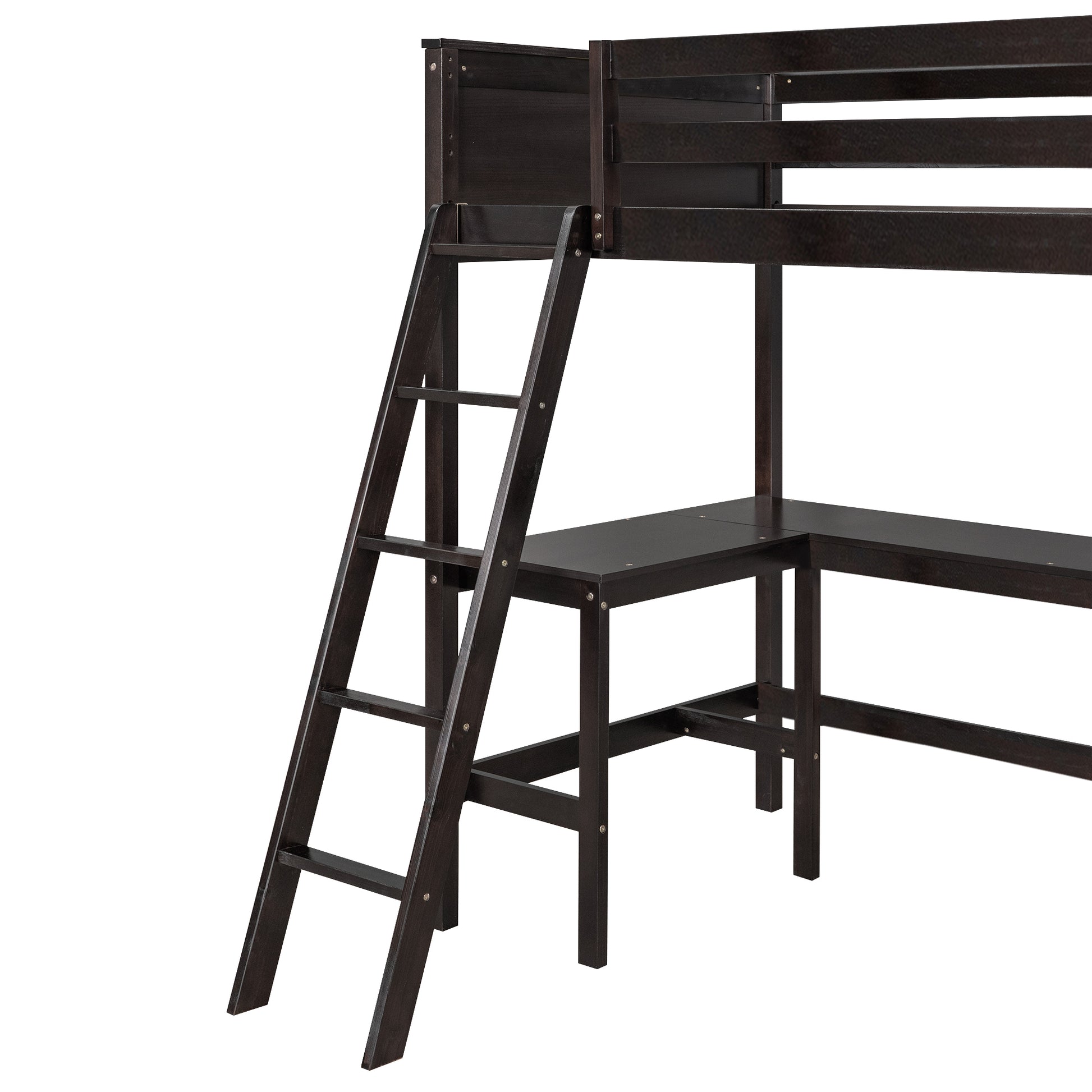 Twin Size Loft Bed With Shelves And Desk, Wooden Loft Bed With Desk Espresso Old Sku:Lt000537Aap Twin Espresso Solid Wood