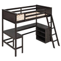 Twin Size Loft Bed With Shelves And Desk, Wooden Loft Bed With Desk Espresso Old Sku:Lt000537Aap Twin Espresso Solid Wood