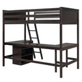 Twin Size Loft Bed With Shelves And Desk, Wooden Loft Bed With Desk Espresso Old Sku:Lt000537Aap Twin Espresso Solid Wood