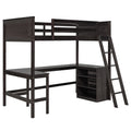 Twin Size Loft Bed With Shelves And Desk, Wooden Loft Bed With Desk Espresso Old Sku:Lt000537Aap Twin Espresso Solid Wood