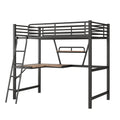 Twin Size Loft Metal&Mdf Bed With Desk And Shelf, Black Old Sku:Sm001105Aab 1 Black Metal