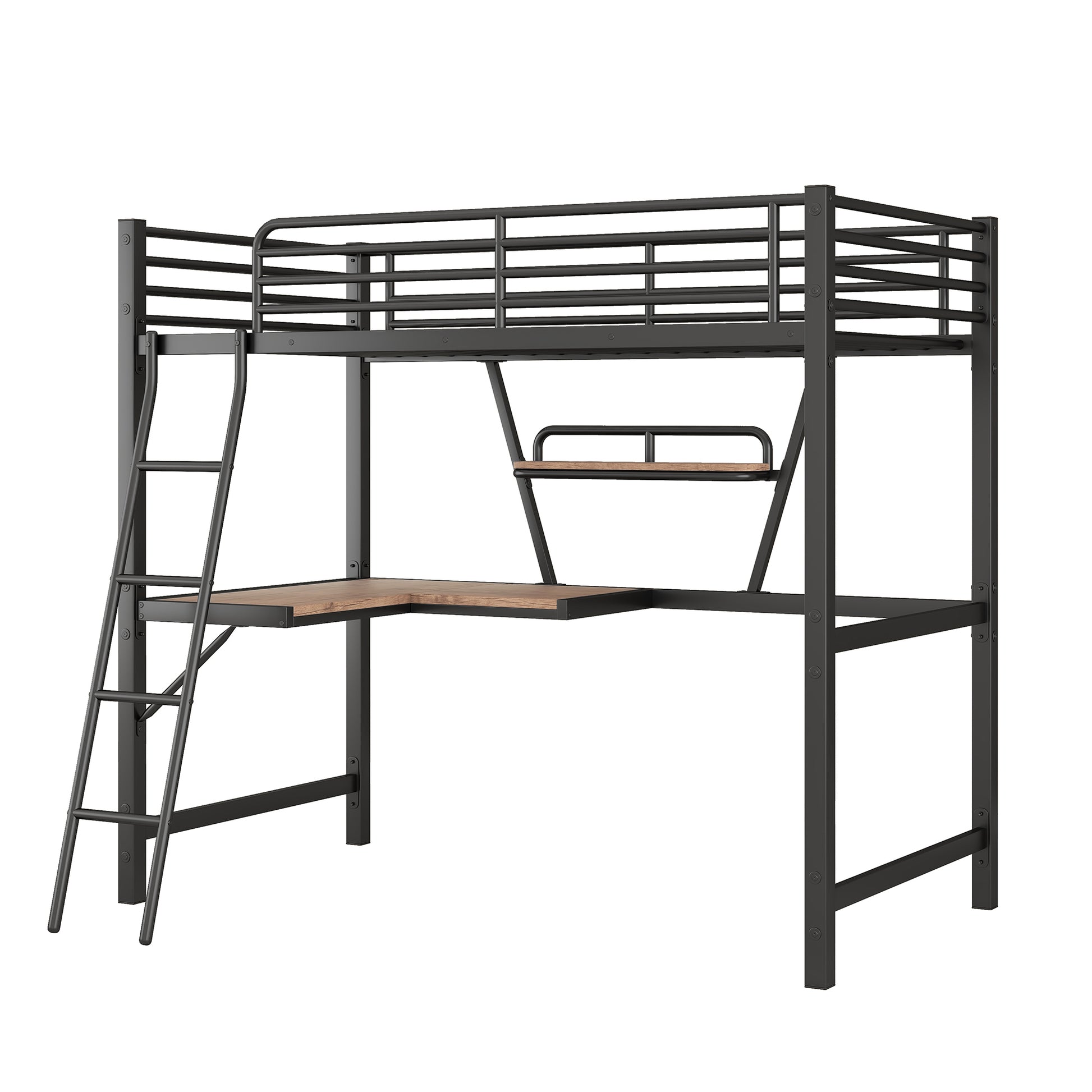 Twin Size Loft Metal&Mdf Bed With Desk And Shelf, Black Old Sku:Sm001105Aab 1 Black Metal