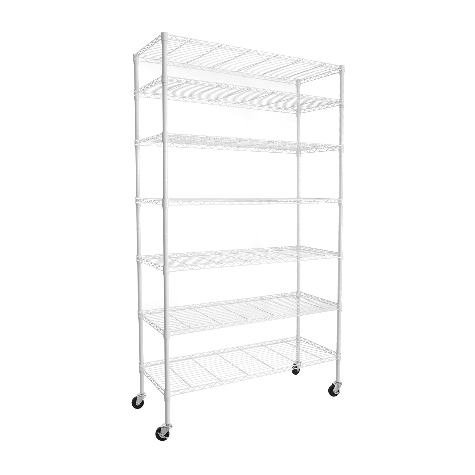 7 Tier Wire Shelving Unit, 2450 Lbs Nsf Height Adjustable Metal Garage Storage Shelves With Wheels, Heavy Duty Storage Wire Rack Metal Shelves White White Iron Plastic