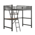 Twin Size Loft Metal&Mdf Bed With Desk And Shelf, Black Old Sku:Sm001105Aab 1 Black Metal