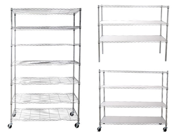 7 Tier Wire Shelving Unit, 2450 Lbs Nsf Height Adjustable Metal Garage Storage Shelves With Wheels, Heavy Duty Storage Wire Rack Metal Shelves Chrome Chrome Iron Plastic