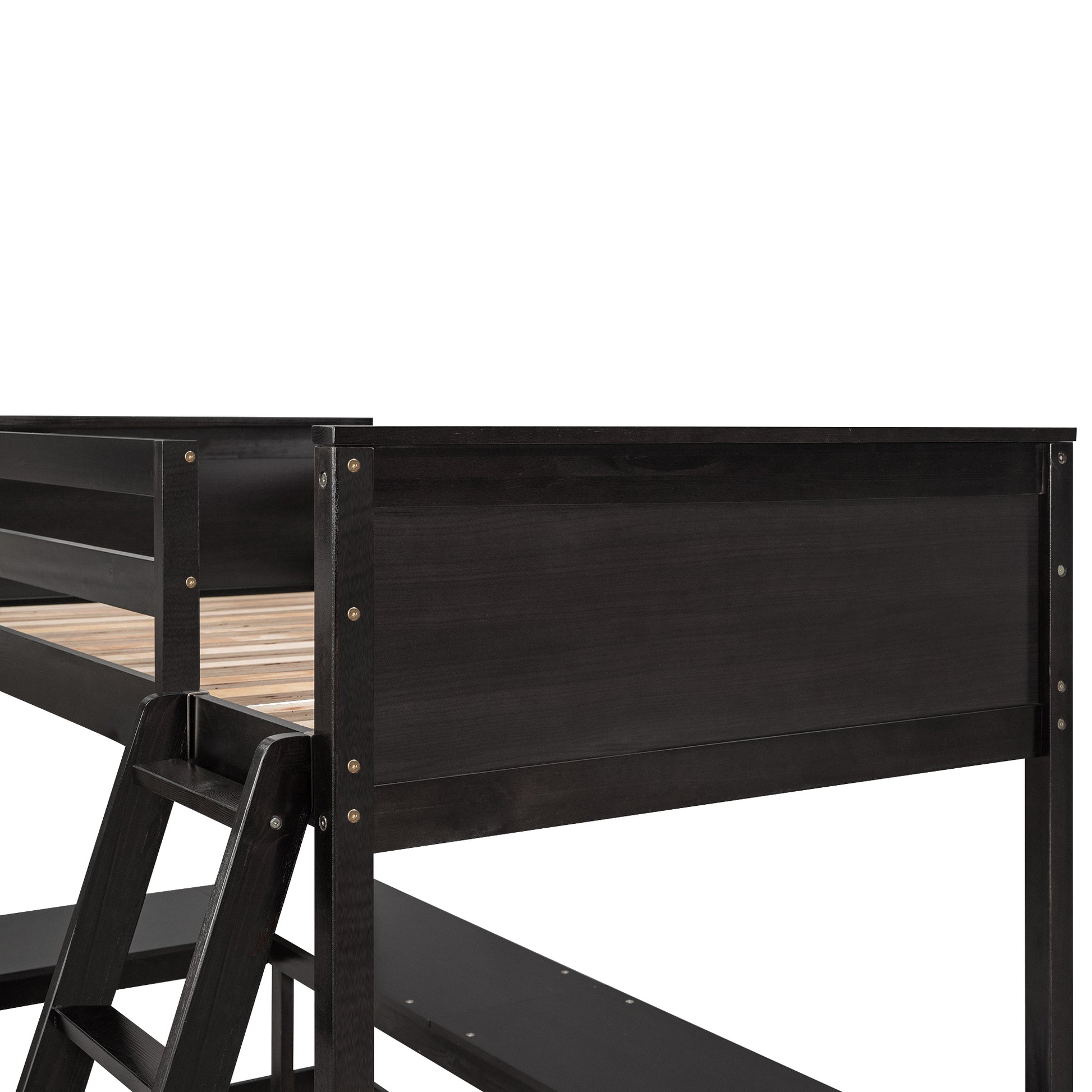 Twin Size Loft Bed With Shelves And Desk, Wooden Loft Bed With Desk Espresso Old Sku:Lt000537Aap Twin Espresso Solid Wood