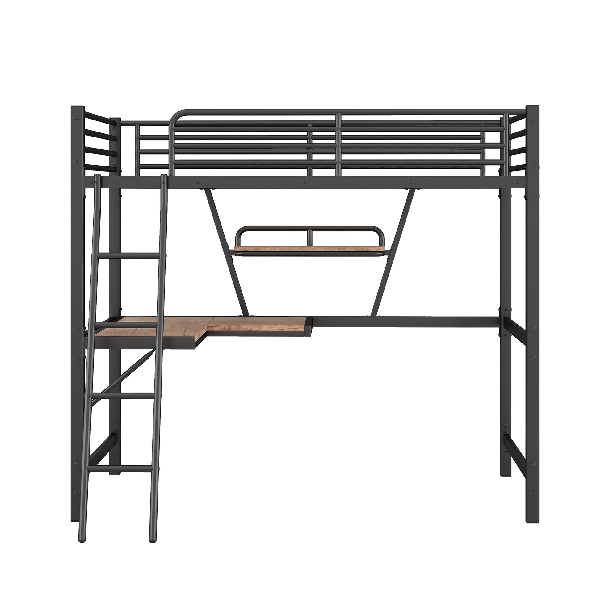 Twin Size Loft Metal&Mdf Bed With Desk And Shelf, Black Old Sku:Sm001105Aab 1 Black Metal