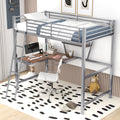 Twin Size Loft Metal&Mdf Bed With Desk And Shelf, Silver Old Sku:Sm001105Aan 1 Silver Metal