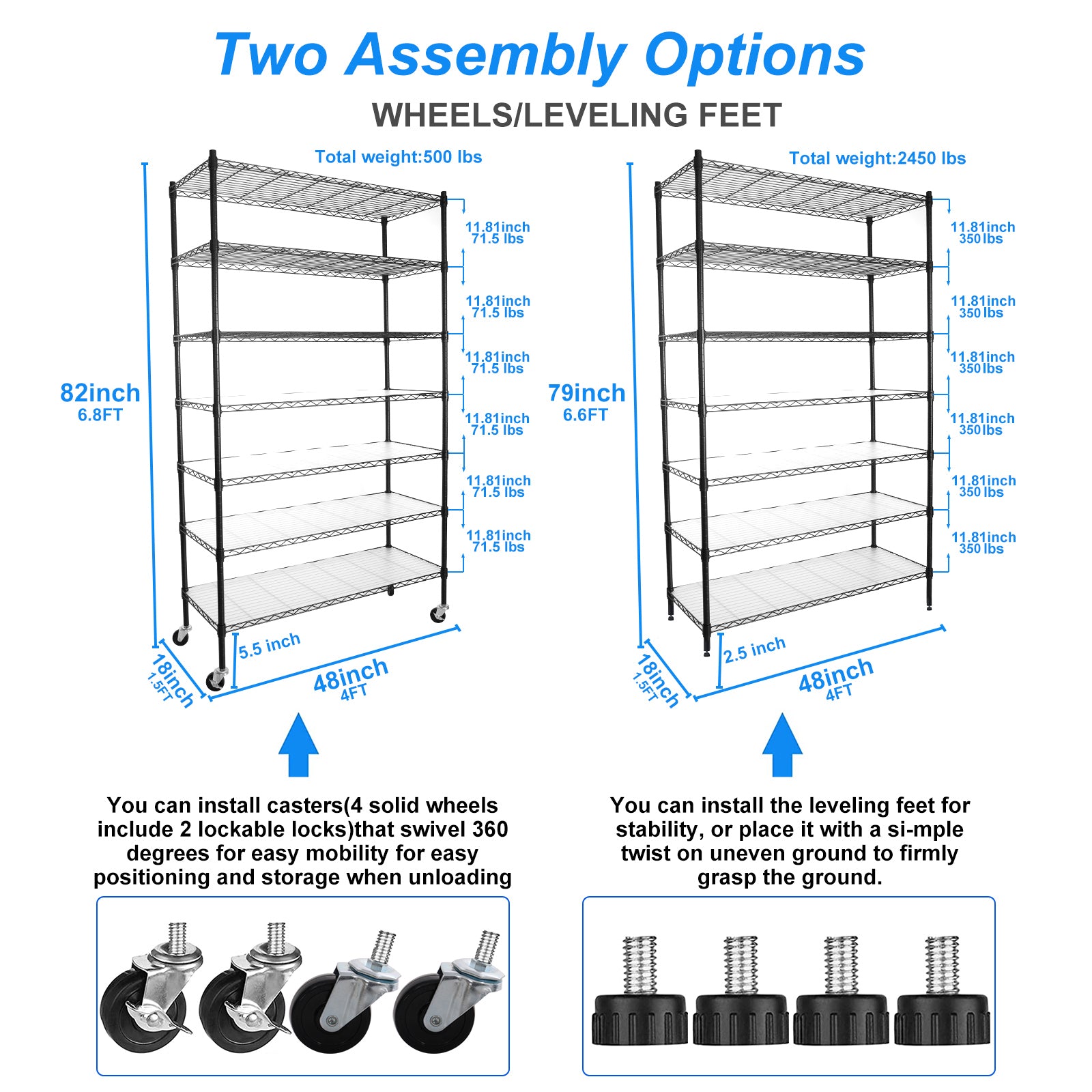 7 Tier Wire Shelving Unit, 2450 Lbs Nsf Height Adjustable Metal Garage Storage Shelves With Wheels, Heavy Duty Storage Wire Rack Metal Shelves Black Black Iron Plastic