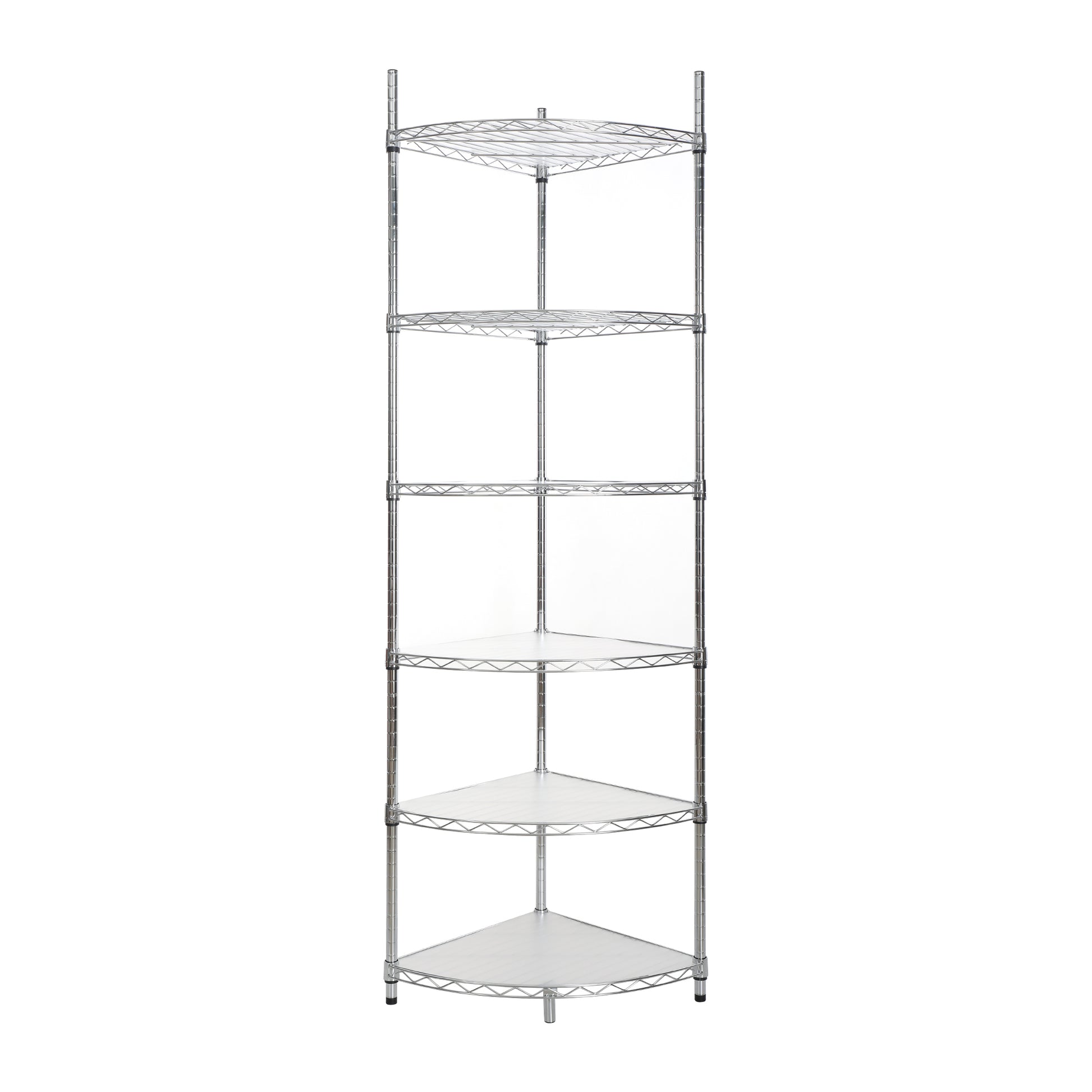 6 Tier Shelf Corner Wire Shelf Rack Adjustable Metal Heavy Duty Free Standing Corner Storage Display Chrome Rack For Bathroom, Living Room, Kitchen Chrome Chrome Iron Plastic