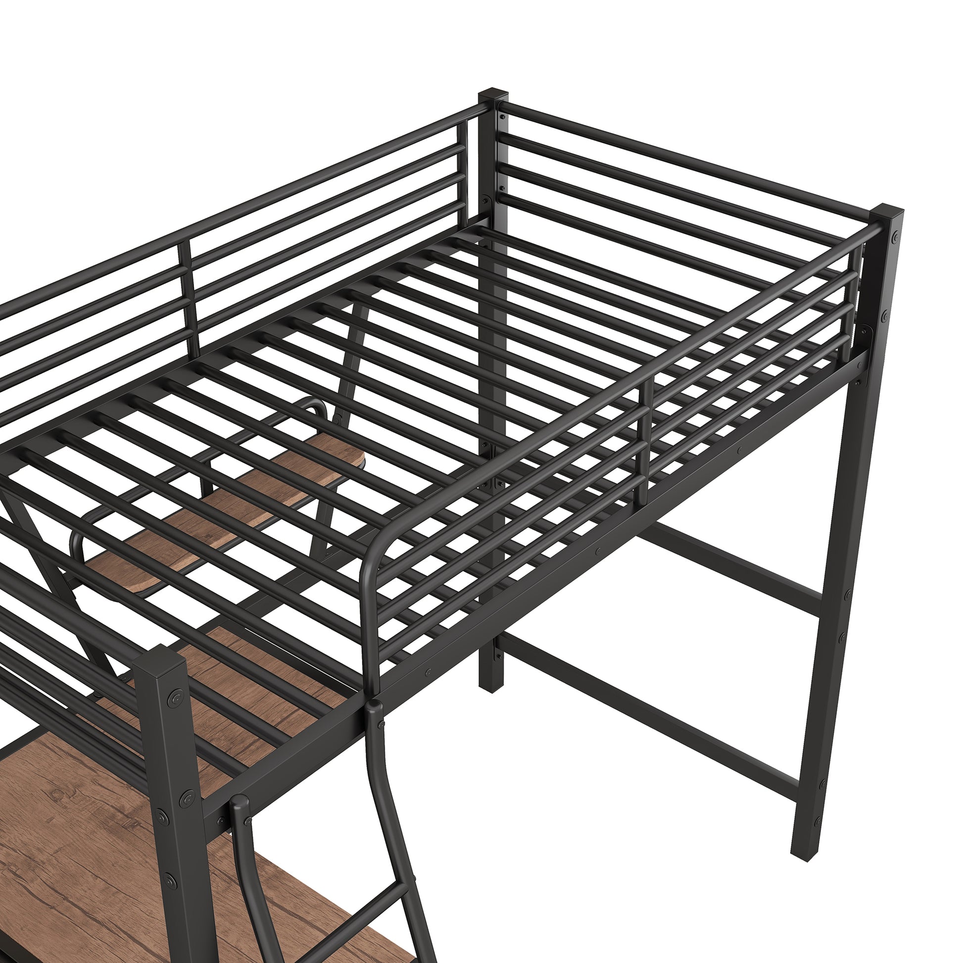 Twin Size Loft Metal&Mdf Bed With Desk And Shelf, Black Old Sku:Sm001105Aab 1 Black Metal