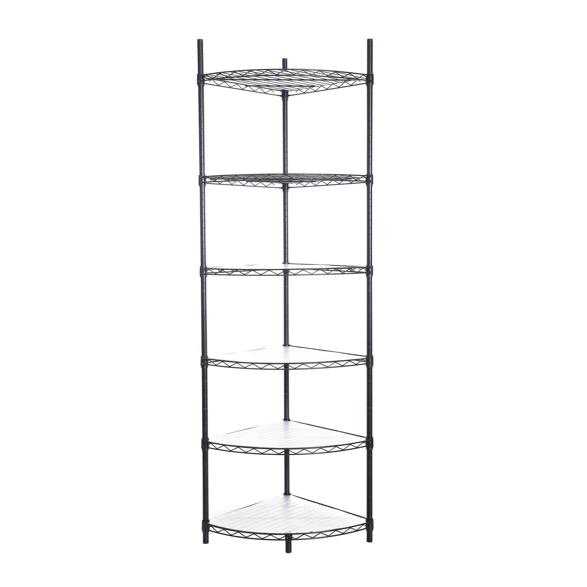 6 Tier Shelf Corner Wire Shelf Rack Adjustable Metal Heavy Duty Free Standing Corner Storage Display Chrome Rack For Bathroom, Living Room, Kitchen Black Black Iron Plastic