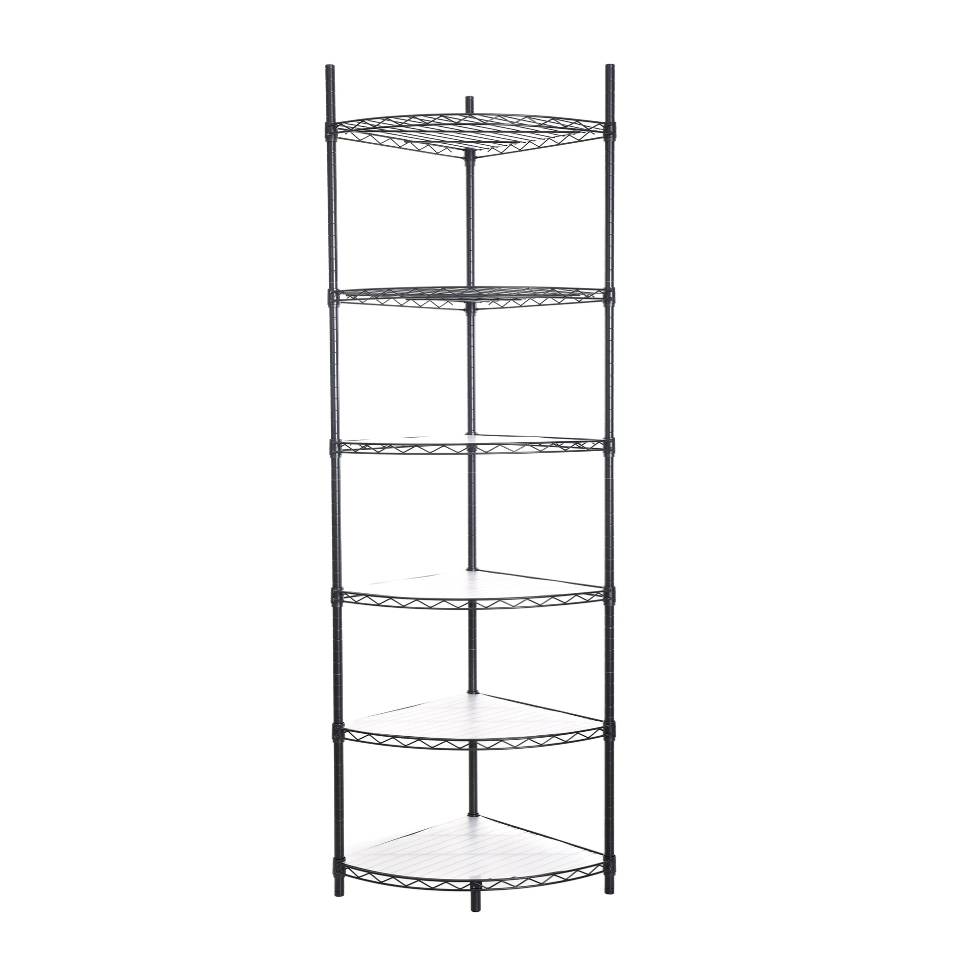 6 Tier Shelf Corner Wire Shelf Rack Adjustable Metal Heavy Duty Free Standing Corner Storage Display Chrome Rack For Bathroom, Living Room, Kitchen Black Black Iron Plastic