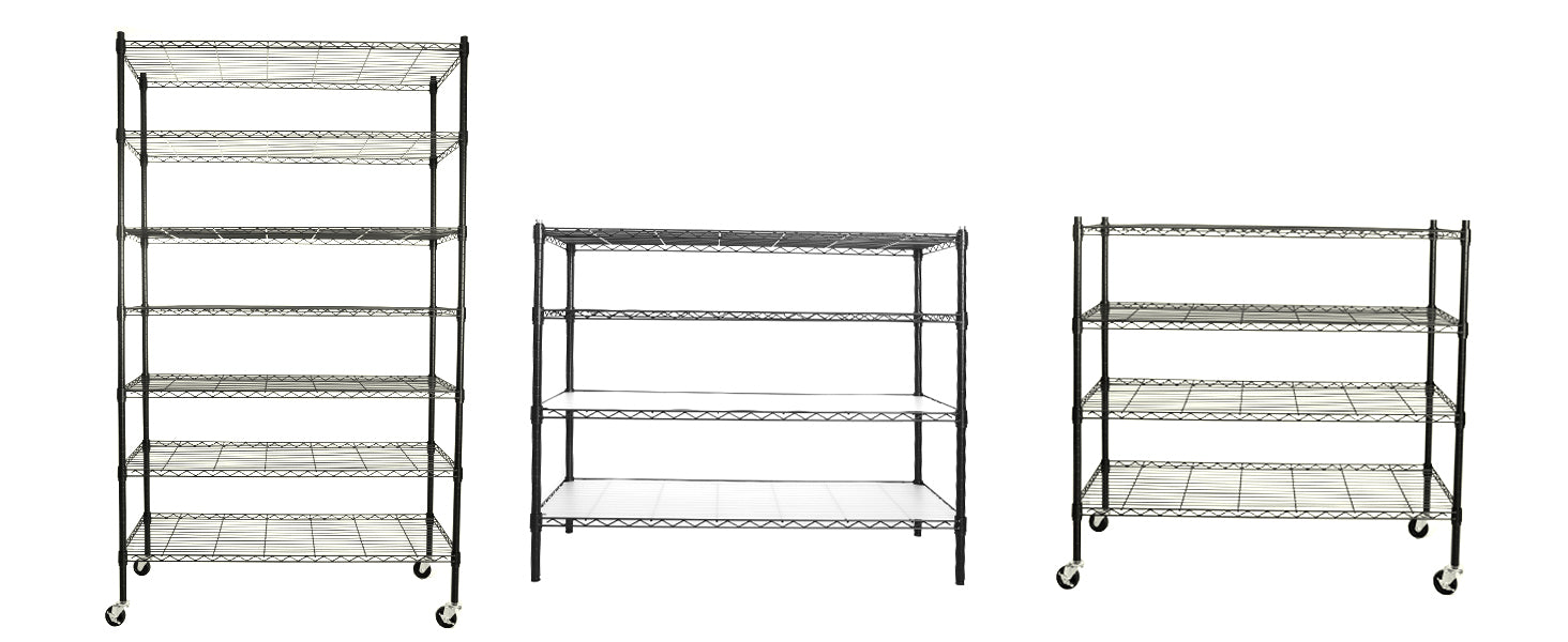 7 Tier Wire Shelving Unit, 2450 Lbs Nsf Height Adjustable Metal Garage Storage Shelves With Wheels, Heavy Duty Storage Wire Rack Metal Shelves Black Black Iron Plastic