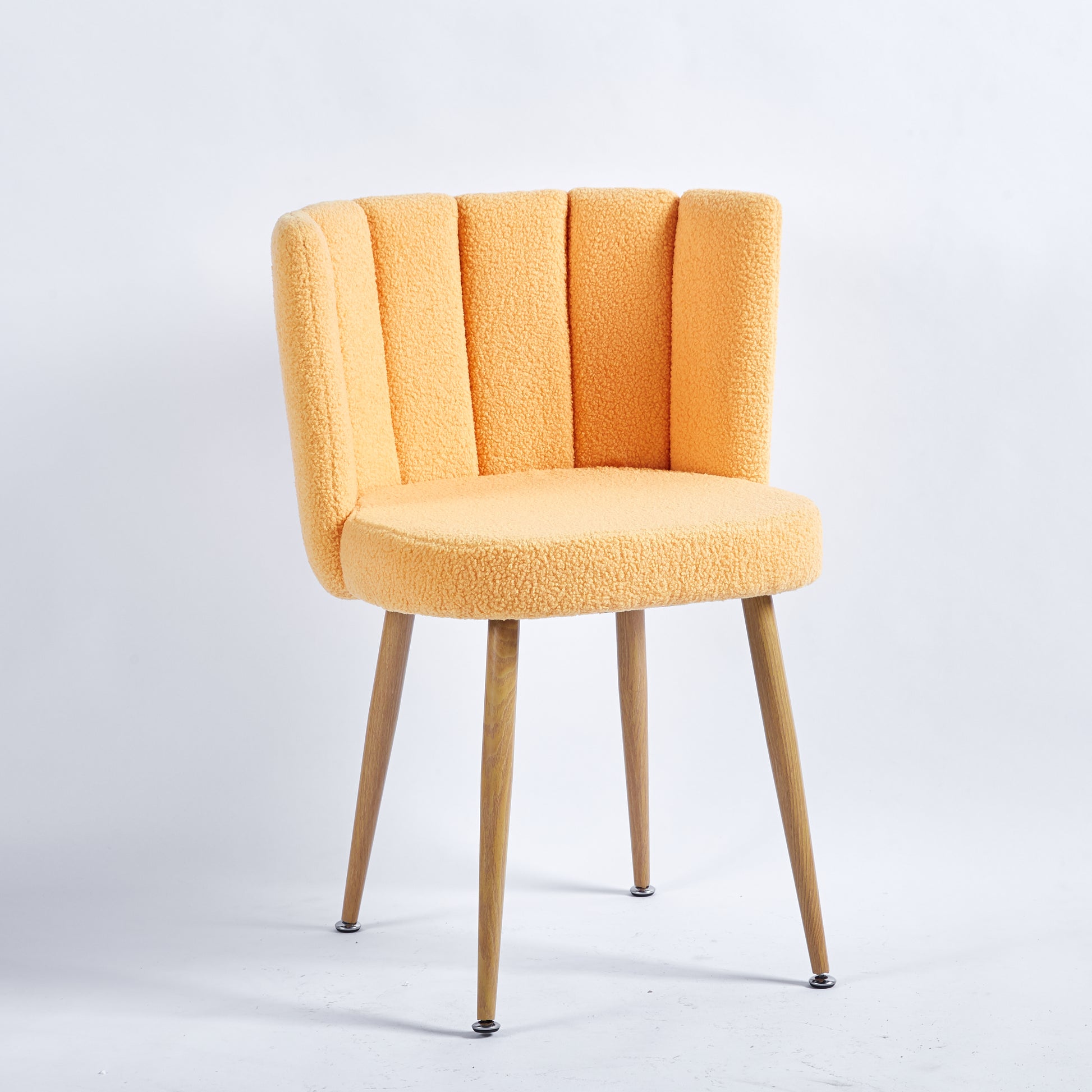 Modern Yellow Dining Chair Set Of 2 With Iron Tube Wood Color Legs, Shorthair Cushions And Comfortable Backrest, Suitable For Dining Room, Living Room, Cafe, Simple Structure. Yellow Fabric