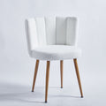 Modern White Dining Chair Set Of 2 With Iron Tube Wood Color Legs, Shorthair Cushions And Comfortable Backrest, Suitable For Dining Room, Living Room, Cafe, Simple Structure. White Fabric