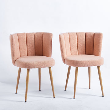 Modern Beige Dining Chair Set Of 2 With Iron Tube Wood Color Legs, Shorthair Cushions And Comfortable Backrest, Suitable For Dining Room, Living Room, Cafe, Simple Structure. Light Beige Fabric