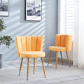 Modern Yellow Dining Chair Set Of 2 With Iron Tube Wood Color Legs, Shorthair Cushions And Comfortable Backrest, Suitable For Dining Room, Living Room, Cafe, Simple Structure. Yellow Fabric