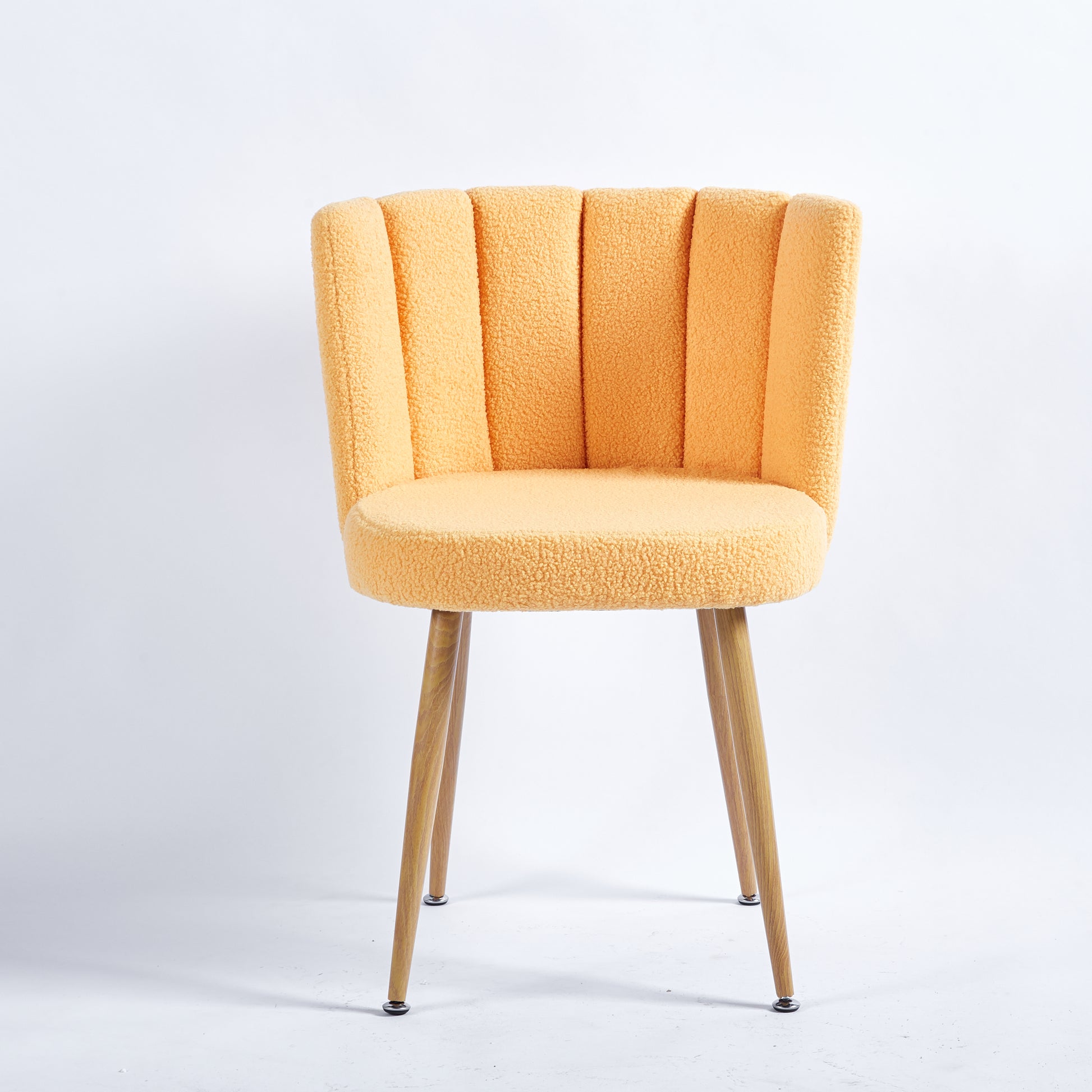 Modern Yellow Dining Chair Set Of 2 With Iron Tube Wood Color Legs, Shorthair Cushions And Comfortable Backrest, Suitable For Dining Room, Living Room, Cafe, Simple Structure. Yellow Fabric