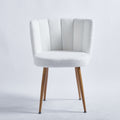 Modern White Dining Chair Set Of 2 With Iron Tube Wood Color Legs, Shorthair Cushions And Comfortable Backrest, Suitable For Dining Room, Living Room, Cafe, Simple Structure. White Fabric