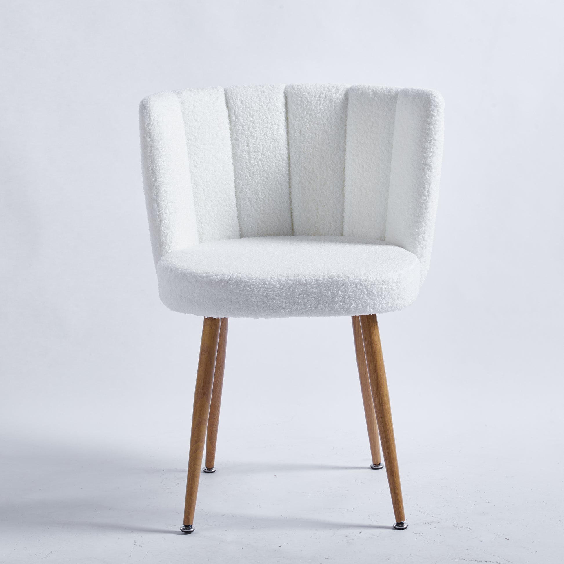 Modern White Dining Chair Set Of 2 With Iron Tube Wood Color Legs, Shorthair Cushions And Comfortable Backrest, Suitable For Dining Room, Living Room, Cafe, Simple Structure. White Fabric