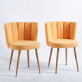 Modern Yellow Dining Chair Set Of 2 With Iron Tube Wood Color Legs, Shorthair Cushions And Comfortable Backrest, Suitable For Dining Room, Living Room, Cafe, Simple Structure. Yellow Fabric