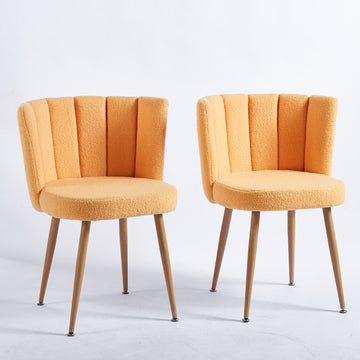 Modern Yellow Dining Chair Set Of 2 With Iron Tube Wood Color Legs, Shorthair Cushions And Comfortable Backrest, Suitable For Dining Room, Living Room, Cafe, Simple Structure. Yellow Fabric