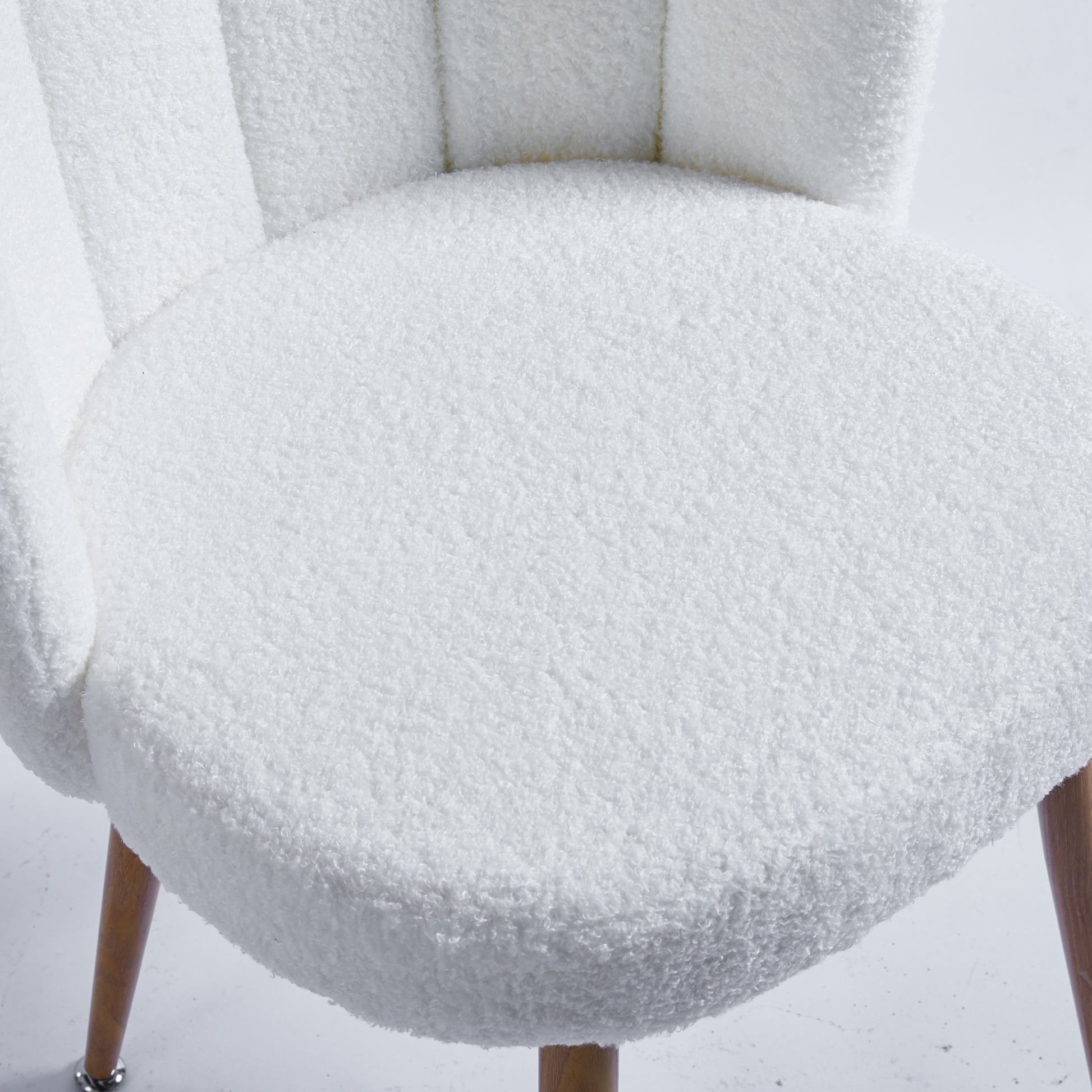 Modern White Dining Chair Set Of 2 With Iron Tube Wood Color Legs, Shorthair Cushions And Comfortable Backrest, Suitable For Dining Room, Living Room, Cafe, Simple Structure. White Fabric