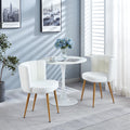 Modern White Dining Chair Set Of 2 With Iron Tube Wood Color Legs, Shorthair Cushions And Comfortable Backrest, Suitable For Dining Room, Living Room, Cafe, Simple Structure. White Fabric