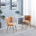 Modern Beige Dining Chair Set Of 2 With Iron Tube Wood Color Legs, Shorthair Cushions And Comfortable Backrest, Suitable For Dining Room, Living Room, Cafe, Simple Structure. Light Beige Fabric