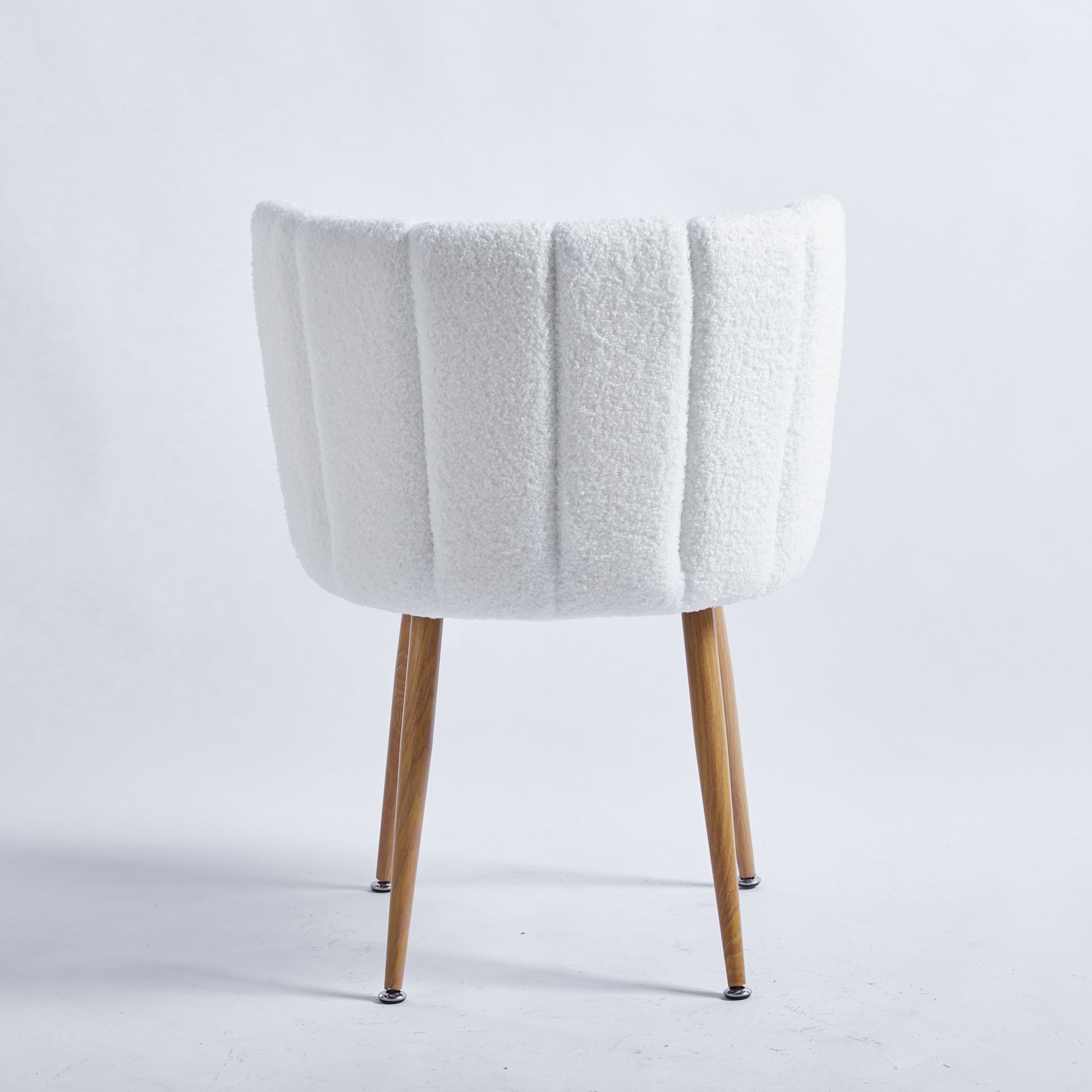 Modern White Dining Chair Set Of 2 With Iron Tube Wood Color Legs, Shorthair Cushions And Comfortable Backrest, Suitable For Dining Room, Living Room, Cafe, Simple Structure. White Fabric