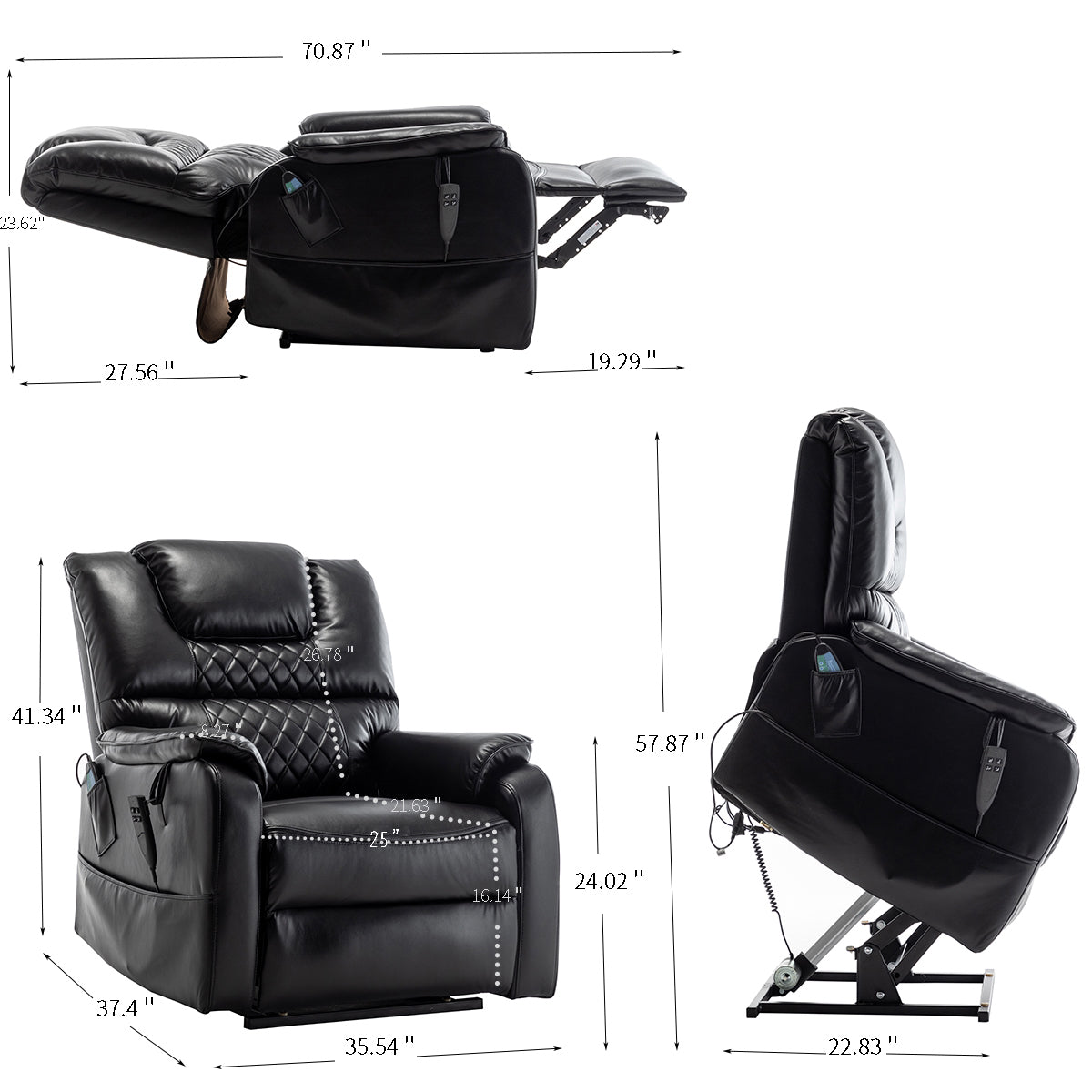 Lounge Chair Lift Chair Relax Sofa Chair Sitting Room Furniture Sitting Room Power Supply Elderly Electric Lounge Chair 180 Degree Lying Flat Black Cotton Pu