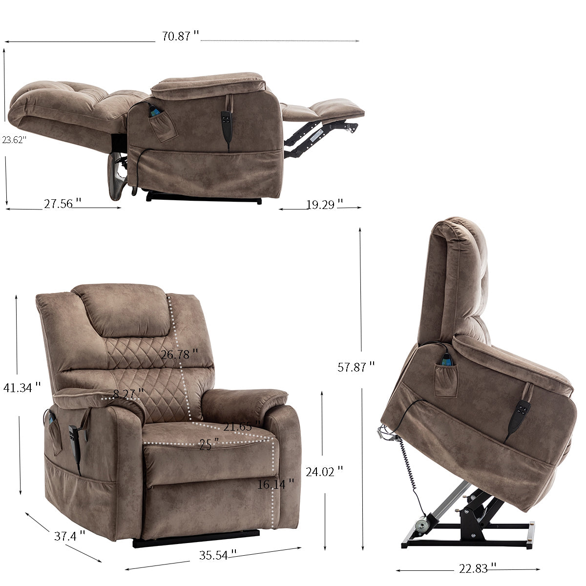 Lounge Chair Lift Chair Relax Sofa Chair Sitting Room Furniture Sitting Room Power Supply Elderly Electric Lounge Chair 180 Degree Lying Flat Beige Brown Cotton Velvet