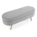 Ottoman Oval Storage Bench, Rubber Wood Legs, Grey 43.5