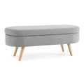 Ottoman Oval Storage Bench, Rubber Wood Legs, Grey 43.5