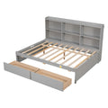 Full Bed With Side Bookcase, Drawers,Grey Full Grey Pine